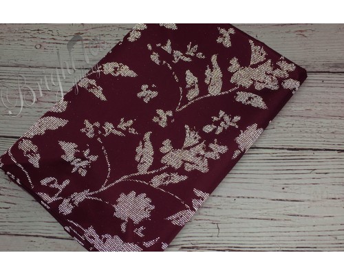 Курточная ткань «Светоотражающие цветы» на бордо 